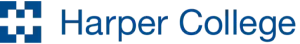 Harper College logo in blue text with icon
