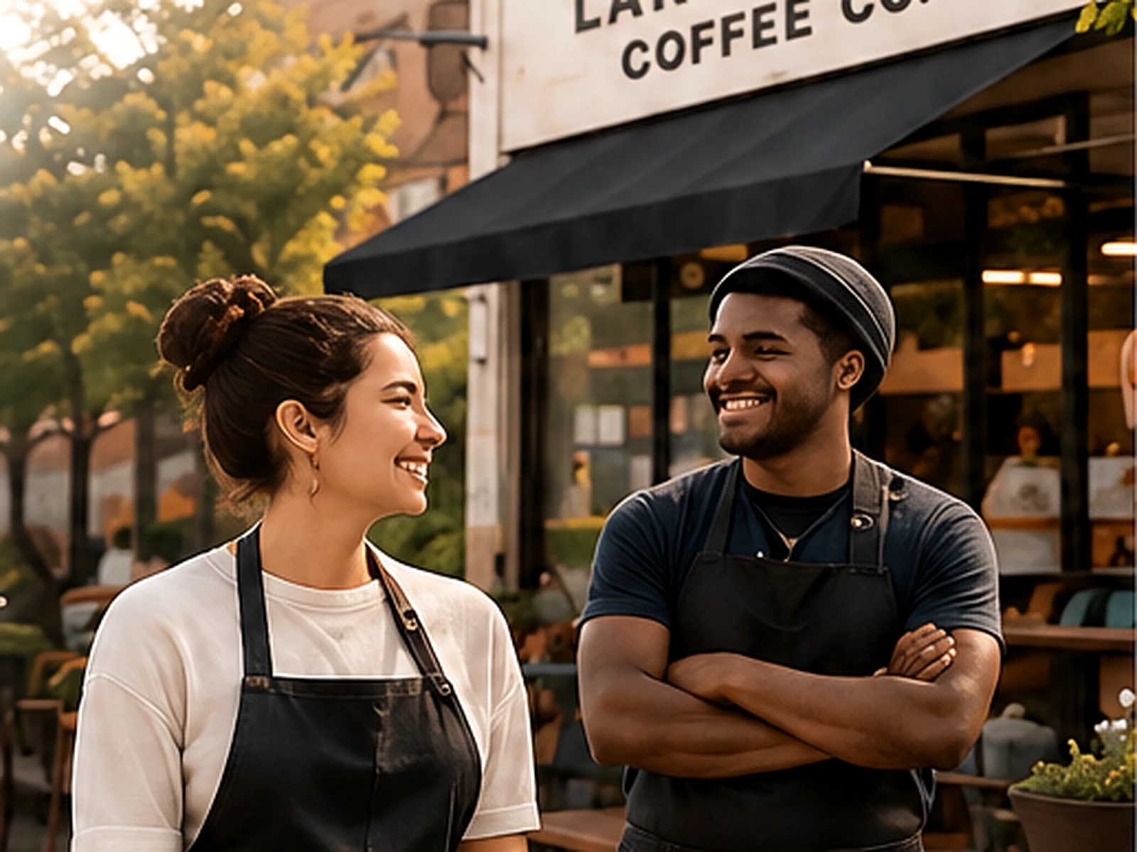 Local hourly workers outside a neighborhood business in a connected community.